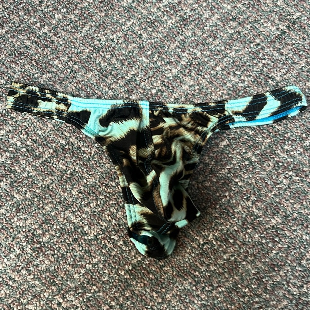Handmade Men thong leopard blue